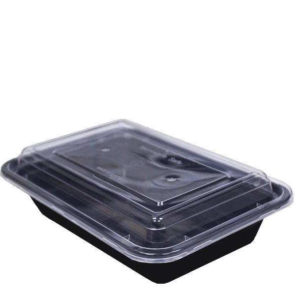 H Pack and Herald now Container 16oz / 400ml / Clear Lids / 150 Containers Black Base Microwavable Container