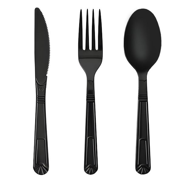 Heavy Duty Reusable Black Plastic Cutlery