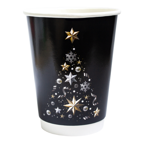 H-Pack Double Wall Christmas Cups Festive Black Christmas Cups