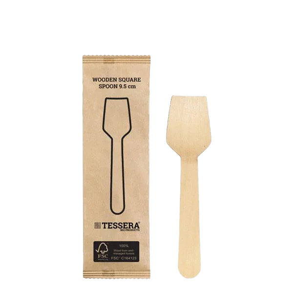 Dispo Biodegradable Cutlery 95mm / 1000 Spades Individually Wrapped Wooden Ice Cream Spades
