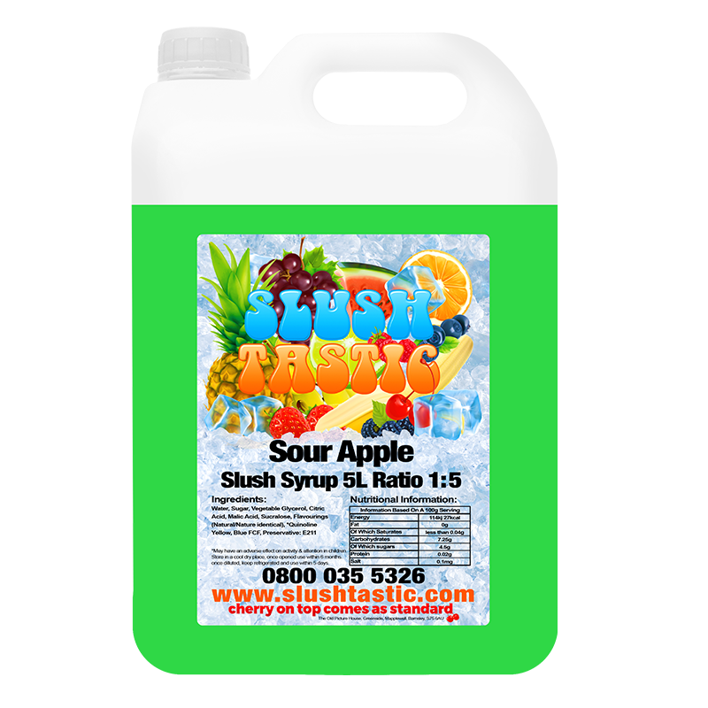 Corporate Vending Slush Syrup 5L Bottle Slushtastic Slush Syrup Sour Apple