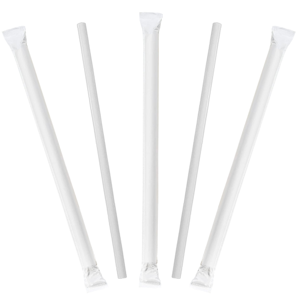 Intertan Slush Straws 195 x 6mm / 1000 Straws Individiually Wrapped White Paper Straws