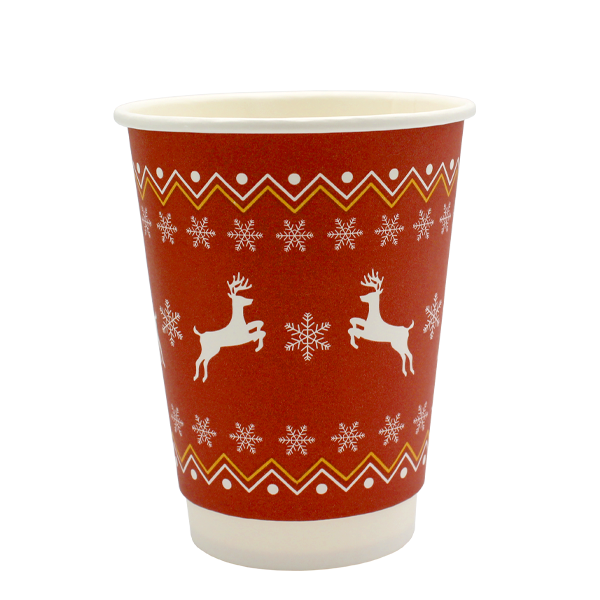 Go Pak Double Wall Christmas Cups 12oz / No Lids / 100 Cups Christmas Jumper Cups