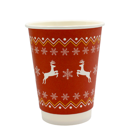 Go Pak Double Wall Christmas Cups 12oz / No Lids / 100 Cups Christmas Jumper Cups