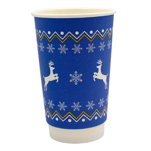 Go Pak Double Wall Christmas Cups 16oz / No Lids / 100 Cups Christmas Jumper Cups