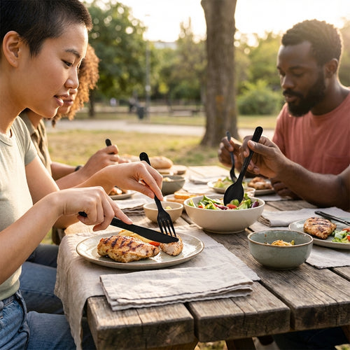 Heavy Duty Reusable Black Plastic Cutlery