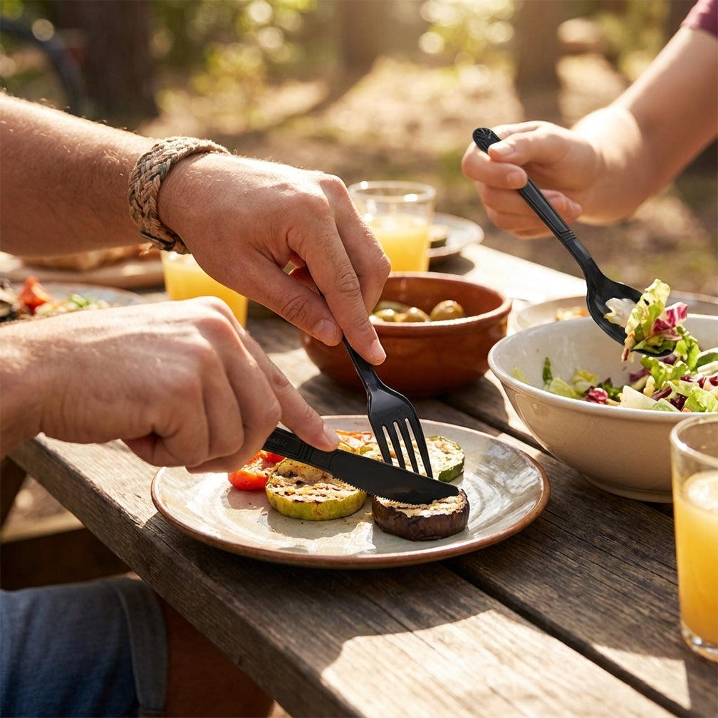 Heavy Duty Reusable Black Plastic Cutlery