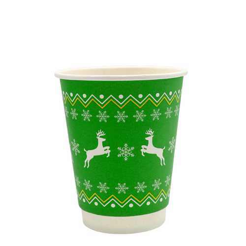 Go Pak Double Wall Christmas Cups 8oz / No Lids / 100 Cups Christmas Jumper Cups