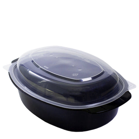 H Pack Container New & Improved Black Base Oval Microwavable Container
