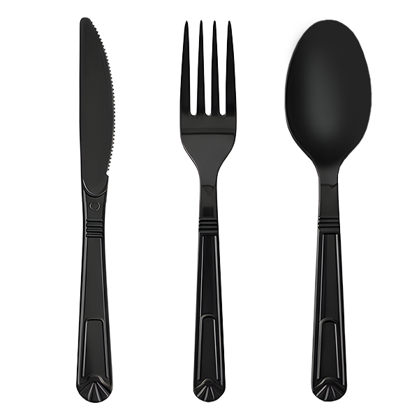 Heavy Duty Reusable Black Plastic Cutlery