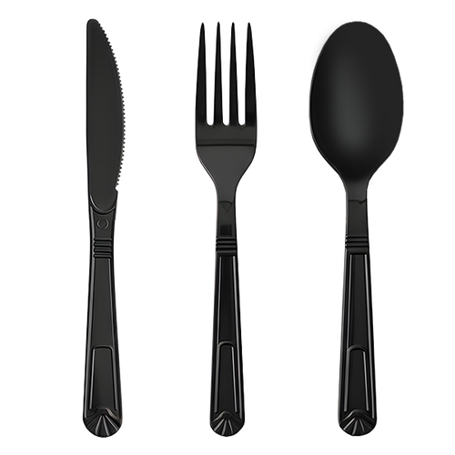 Heavy Duty Reusable Black Plastic Cutlery