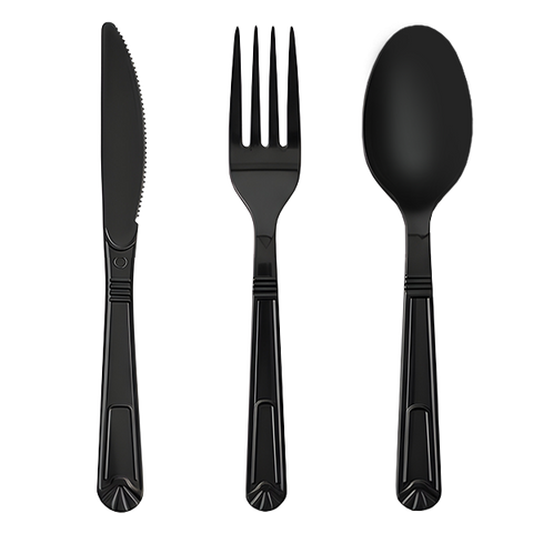 Heavy Duty Reusable Black Plastic Cutlery