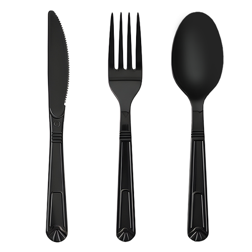 Heavy Duty Reusable Black Plastic Cutlery