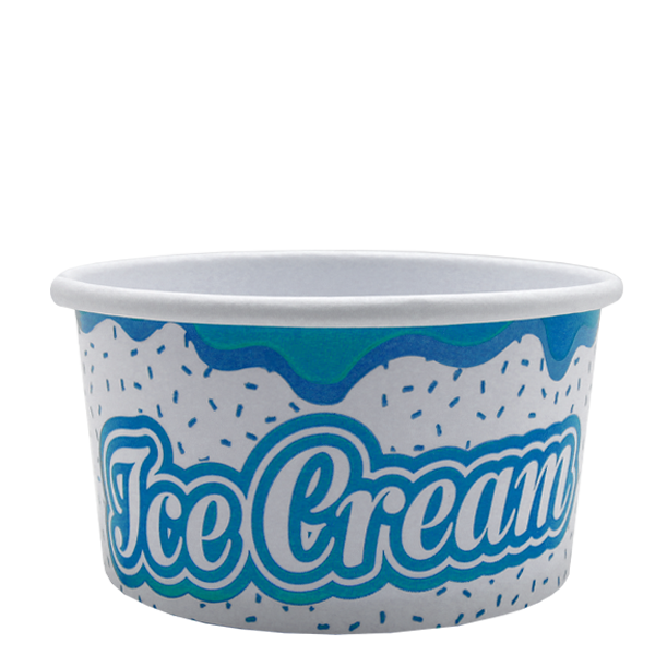Colorful and stackable Delicious Ice Cream Tub, wax paper material, with vibrant blue 