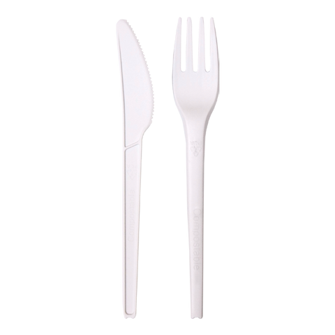 Dispo Ingeo Compostable CPLA Cutlery Knife & Fork Set / 165mm & 163mm / 1000 Ingeo Compostable CPLA Cutlery