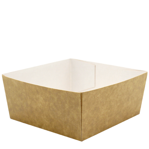 Eco-friendly Kraft paper food box with soya-based lining, ideal for serving a variety of takeout meals such as cakes, salads, and noodles, showcasing quality and sustainability in packaging.