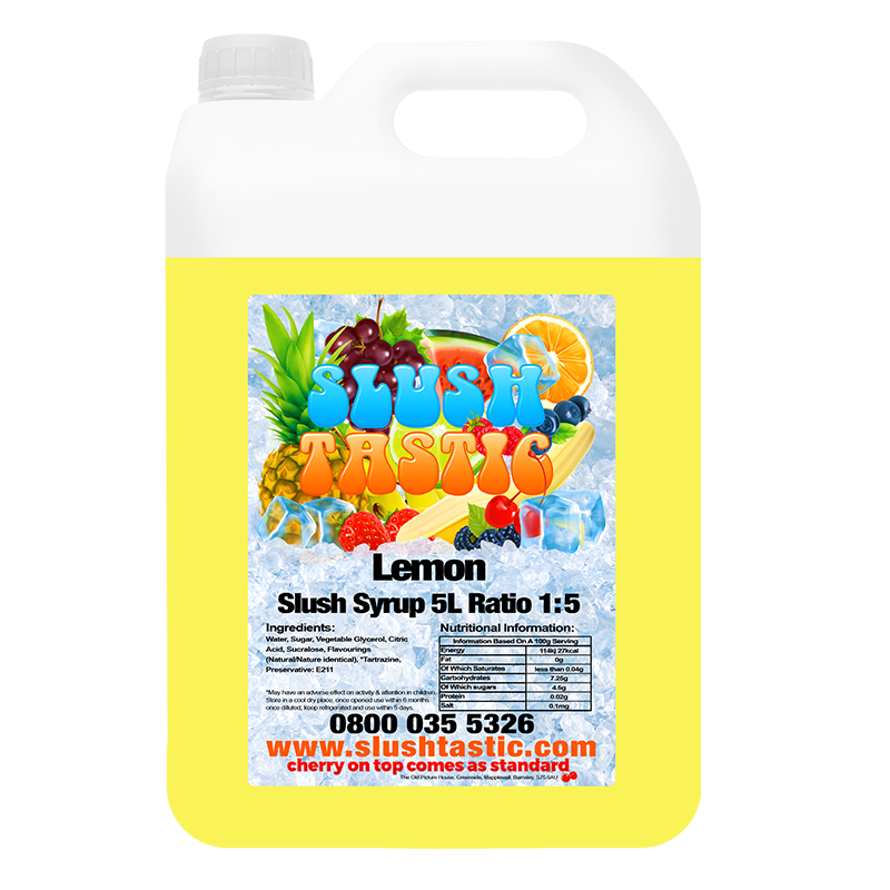 Corporate Vending Slush Syrup 5L Bottle Slushtastic Slush Syrup Lemon