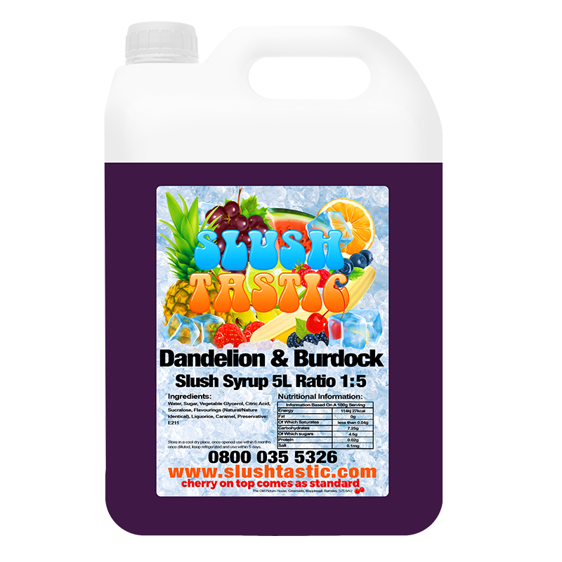 Corporate Vending Slush Syrup 5L Bottle Slushtastic Slush Syrup Dandelion & Burdock