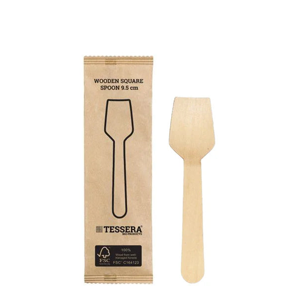 Dispo Biodegradable Cutlery 95mm / 1000 Spades Individually Wrapped Wooden Ice Cream Spades