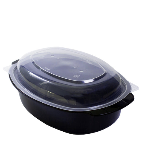 H Pack Container Black Base Oval Microwavable Container