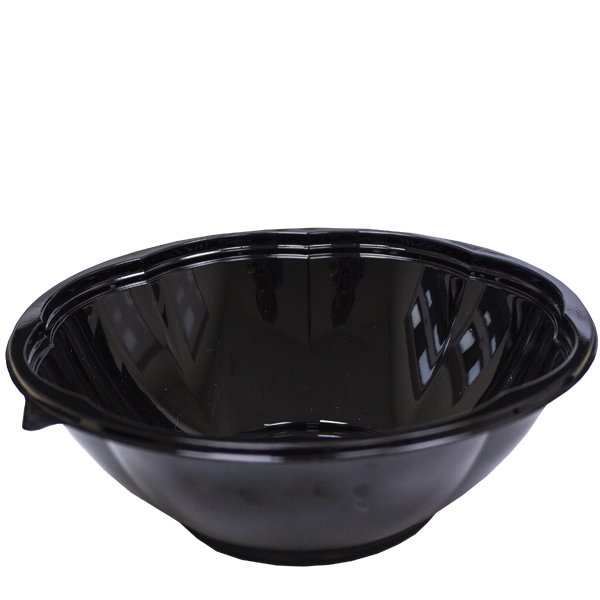 H Pack Container 18oz / Clear Lids / 300 Bowls Black Base Flower Design Salad Bowls