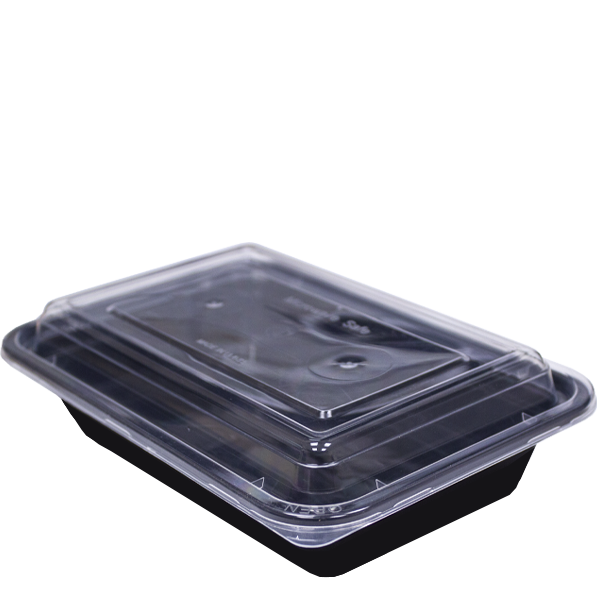 H Pack and Herald now Container 16oz / 400ml / Clear Lids / 150 Containers Black Base Microwavable Container