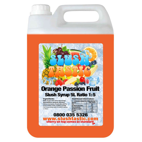 Corporate Vending Slush Syrup 5L Bottle Slushtastic Syrup Orange Passion Fruit