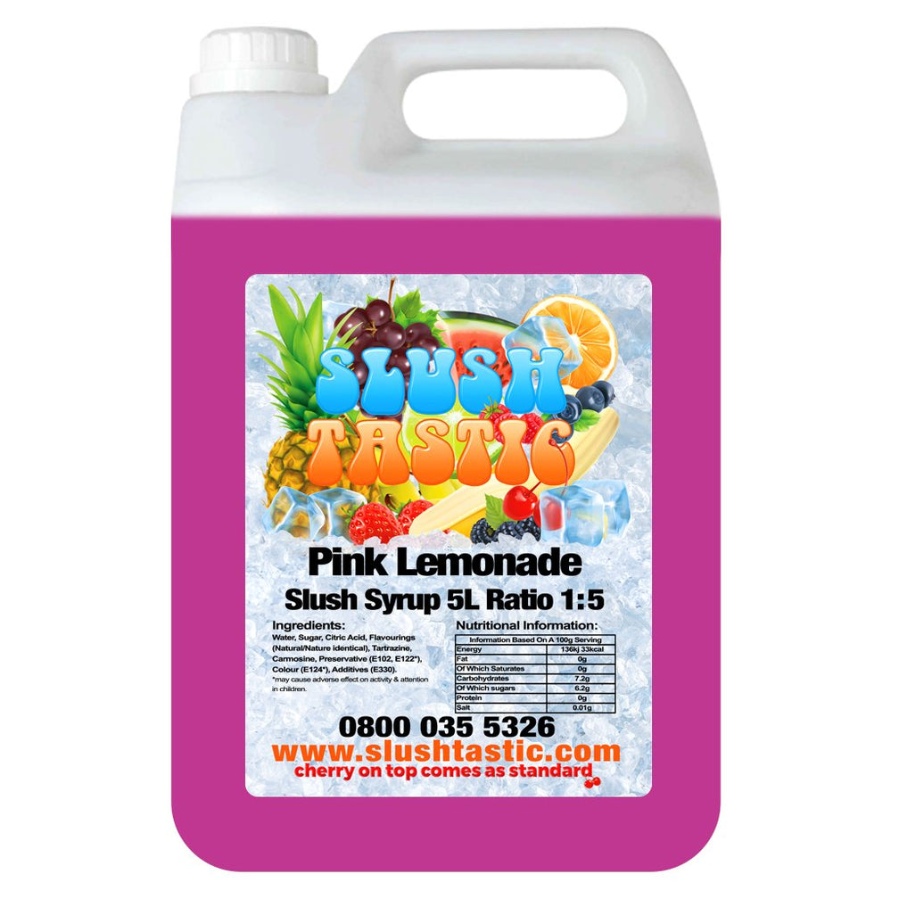 Corporate Vending Slush Syrup 5L Bottle Slushtastic Syrup Pink Lemonade