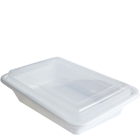 H Pack Container 16oz / 400ml / Clear Lids / 150 Containers White Base Microwavable Container